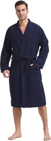 FashGudim Terry Cloth Robes for Men Big and Tall Short Mens Kimono Robe Super Absorbent Spa Bathrobe Calf Length With Pockets in Saudi Arabia