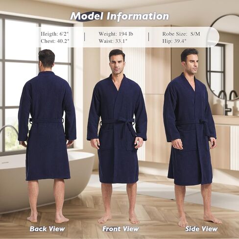 FashGudim Terry Cloth Robes for Men Big and Tall Short Mens Kimono Robe Super Absorbent Spa Bathrobe Calf Length With Pockets in Saudi Arabia