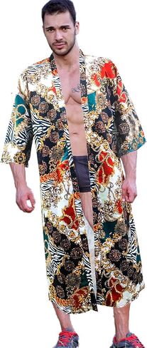 رداء كيمونو خفيف الوزن للرجال رداء حمام ياباني 3/4 كم كاجوال مفتوح من الأمام طويل كارديجان عباءة معطف مع حزام in Kuwait