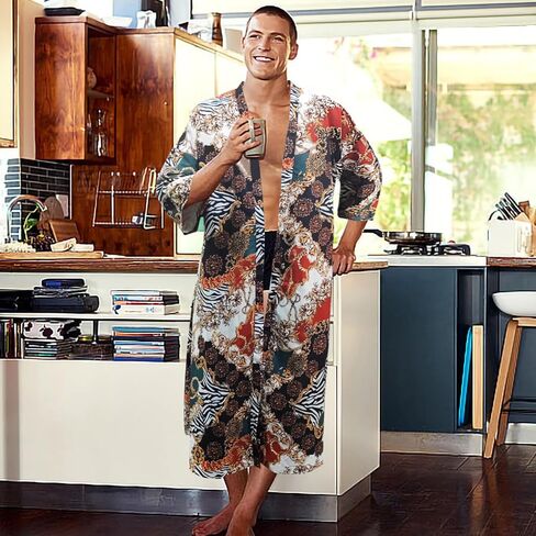 رداء كيمونو خفيف الوزن للرجال رداء حمام ياباني 3/4 كم كاجوال مفتوح من الأمام طويل كارديجان عباءة معطف مع حزام in Kuwait