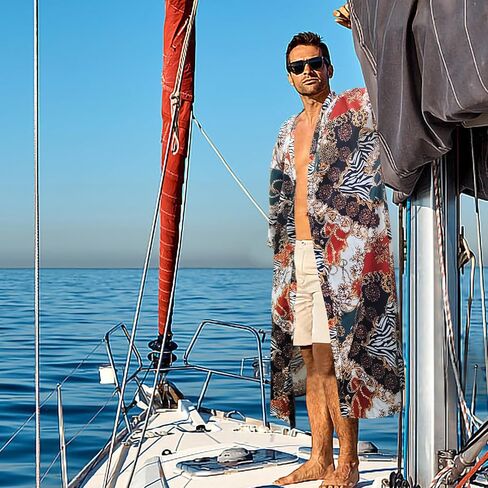 رداء كيمونو خفيف الوزن للرجال رداء حمام ياباني 3/4 كم كاجوال مفتوح من الأمام طويل كارديجان عباءة معطف مع حزام in Kuwait