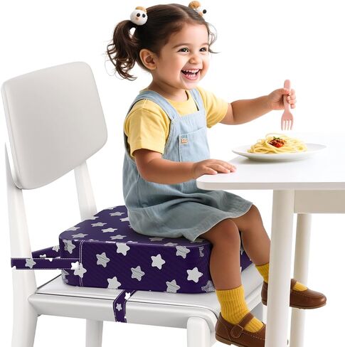 Toddler Booster Seat for Dining Table, Adjustable Seat Belts Booster Seat for Kitchen Chair, Strong Support Booster Seat Cushion, PU Easy Cleaning Detachable Portable Travel Booster (Black Dinosaur) in Kuwait