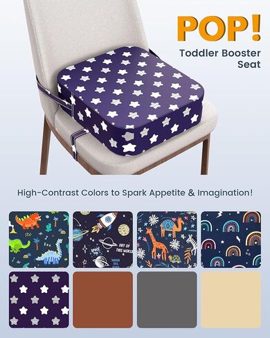 Toddler Booster Seat for Dining Table, Adjustable Seat Belts Booster Seat for Kitchen Chair, Strong Support Booster Seat Cushion, PU Easy Cleaning Detachable Portable Travel Booster (Black Dinosaur) in Kuwait
