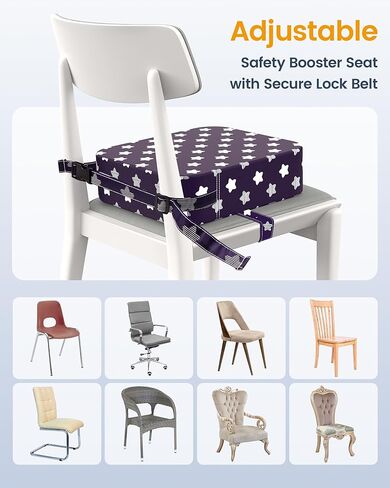 Toddler Booster Seat for Dining Table, Adjustable Seat Belts Booster Seat for Kitchen Chair, Strong Support Booster Seat Cushion, PU Easy Cleaning Detachable Portable Travel Booster (Black Dinosaur) in Kuwait