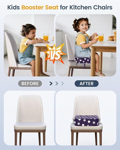 Toddler Booster Seat for Dining Table, Adjustable Seat Belts Booster Seat for Kitchen Chair, Strong Support Booster Seat Cushion, PU Easy Cleaning Detachable Portable Travel Booster (Black Dinosaur) in Kuwait