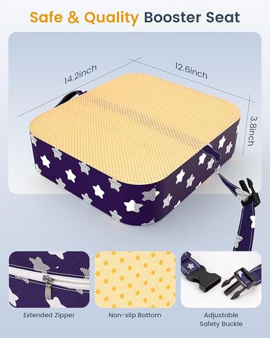 Toddler Booster Seat for Dining Table, Adjustable Seat Belts Booster Seat for Kitchen Chair, Strong Support Booster Seat Cushion, PU Easy Cleaning Detachable Portable Travel Booster (Black Dinosaur) in Kuwait