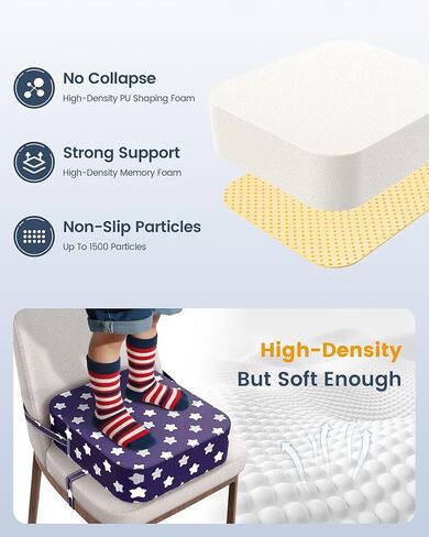 Toddler Booster Seat for Dining Table, Adjustable Seat Belts Booster Seat for Kitchen Chair, Strong Support Booster Seat Cushion, PU Easy Cleaning Detachable Portable Travel Booster (Black Dinosaur) in Kuwait