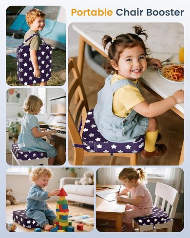 Toddler Booster Seat for Dining Table, Adjustable Seat Belts Booster Seat for Kitchen Chair, Strong Support Booster Seat Cushion, PU Easy Cleaning Detachable Portable Travel Booster (Black Dinosaur) in Kuwait