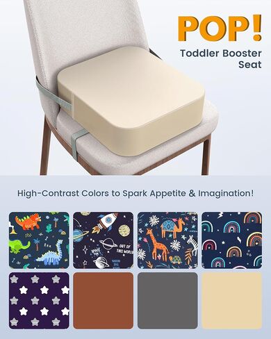 Toddler Booster Seat for Dining Table, Adjustable Seat Belts Booster Seat for Kitchen Chair, Strong Support Booster Seat Cushion, PU Easy Cleaning Detachable Portable Travel Booster (Black Dinosaur) in Saudi Arabia