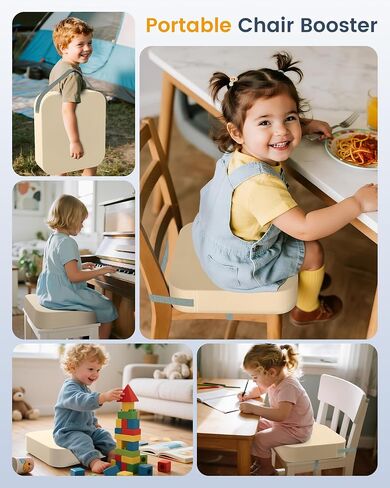 Toddler Booster Seat for Dining Table, Adjustable Seat Belts Booster Seat for Kitchen Chair, Strong Support Booster Seat Cushion, PU Easy Cleaning Detachable Portable Travel Booster (Black Dinosaur) in Saudi Arabia