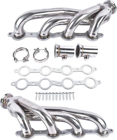 2PCS LS SWAP Shorty رؤوس الفولاذ المقاوم للصدأ استبدال الفضة لـ CHEVY GMC C10 LS 1960-1986 LS1 LS2 LS3 LS6 LS9 4.8L 5.3L 5.7L 6.0L 6.2L V8 in Saudi Arabia