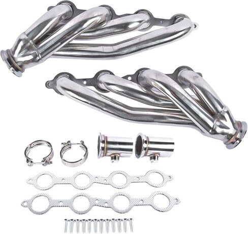 2PCS LS SWAP Shorty رؤوس الفولاذ المقاوم للصدأ استبدال الفضة لـ CHEVY GMC C10 LS 1960-1986 LS1 LS2 LS3 LS6 LS9 4.8L 5.3L 5.7L 6.0L 6.2L V8 in Saudi Arabia