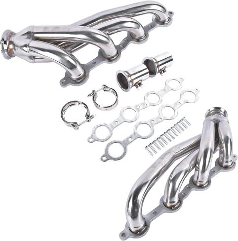 2PCS LS SWAP Shorty رؤوس الفولاذ المقاوم للصدأ استبدال الفضة لـ CHEVY GMC C10 LS 1960-1986 LS1 LS2 LS3 LS6 LS9 4.8L 5.3L 5.7L 6.0L 6.2L V8 in Saudi Arabia