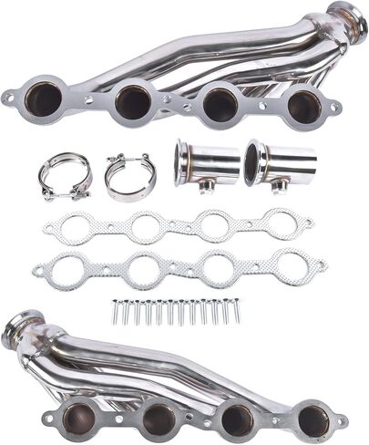 2PCS LS SWAP Shorty رؤوس الفولاذ المقاوم للصدأ استبدال الفضة لـ CHEVY GMC C10 LS 1960-1986 LS1 LS2 LS3 LS6 LS9 4.8L 5.3L 5.7L 6.0L 6.2L V8 in Saudi Arabia
