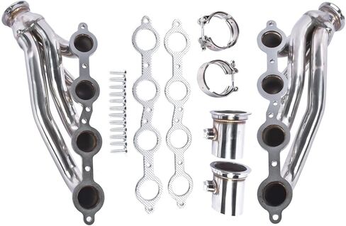 2PCS LS SWAP Shorty رؤوس الفولاذ المقاوم للصدأ استبدال الفضة لـ CHEVY GMC C10 LS 1960-1986 LS1 LS2 LS3 LS6 LS9 4.8L 5.3L 5.7L 6.0L 6.2L V8 in Saudi Arabia