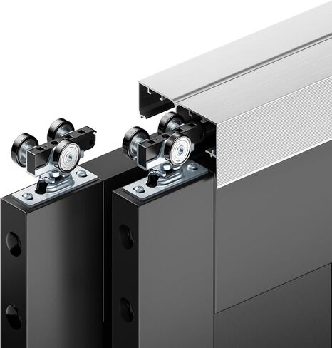 أجهزة الباب الالتفافية COSHOMER بطول 6 أقدام، مسار باب الخزانة، نمط مثبت على الأعلى، مصنوع من الألومنيوم عالي التحمل، بسلاسة وهدوء، لنظام بابين - يناسب الحد الأدنى لعرض لوحة الباب 36.5 بوصة، أسود in Kuwait