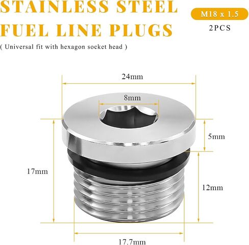 2pcs M18 × 1.5 قابس مستشعر مع رأس سداسي داخلي ، 304 مقابس زخرفة من الفولاذ المقاوم للصدأ مع حلقات O ، استبدال قابس مستشعر O2 تسرب للدراجات النارية للدراجات النارية للدراجات النارية in Saudi Arabia