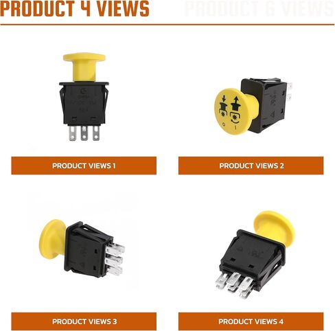 Clutch PTO Switch 8 Terminals for Scag for Murray for AYP for Husqvarna Compatible with 481687, 483957, 94927MA, 6201316MA, 146283, 140404, 430-433, 532140404, 1716332SM, 10 AMP, Yellow Knob in Kuwait