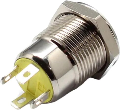 مفتاح زر الضغط المعدني 12 مم ، مصابيح LED إضاءة ، 12VDC ، تصميم 2-4 دبوس الإغلاق ، مطلي بالنيكل (لحظة صفراء) in Kuwait