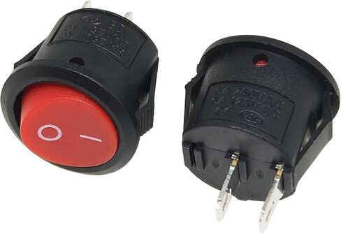 KCD1 Round Rocker Switch ، Black ، 20mm ، SPST On-Off ، 2-Pin ، زر الضغط الذاتي ، تصنيف 10A/250V (Red 5pcs) in Saudi Arabia