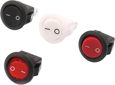 KCD1 Round Rocker Switch ، Black ، 20mm ، SPST On-Off ، 2-Pin ، زر الضغط الذاتي ، تصنيف 10A/250V (Red 5pcs) in Saudi Arabia