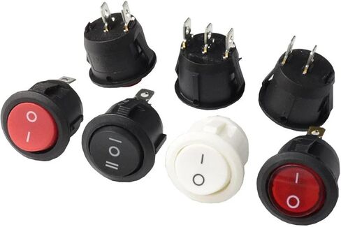 KCD1 Round Rocker Switch ، Black ، 20mm ، SPST On-Off ، 2-Pin ، زر الضغط الذاتي ، تصنيف 10A/250V (Red 5pcs) in Saudi Arabia