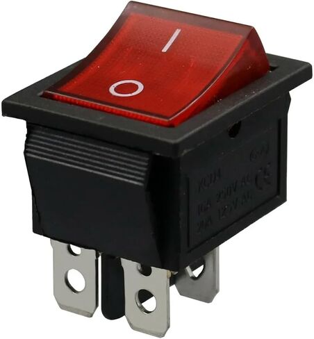 Illuminated Rocker Power Switch, 16A 250VAC/20A 125VAC, 4-Pin, Red LED, ON-Off, Commercial Grade in Saudi Arabia