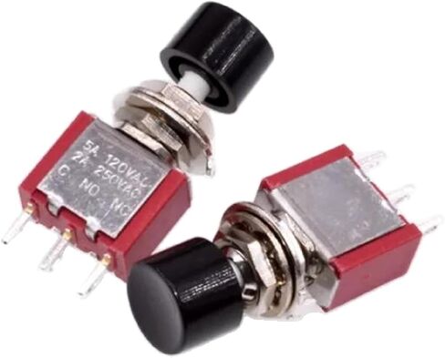 مفتاح زر الضغط 3-Pintary ، 6 مم ، ON- (ON) ، 2A 250VAC/5A 120VAC ، بناء النحاس (أسود) in Kuwait