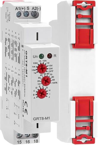 مرحلات تأخير الوقت متعددة الوظائف AC DC 12V-240 VOLT ، 16A مفتاح التوقيت القابل للتعديل 16A على إيقاف تشغيل GRT8-M1 ، مع 10 وظيفة تأخير التحكم في ترحيل التتابع لمدة دقيقة إلى 10 أيام ، جبل DIN RAIL in Kuwait