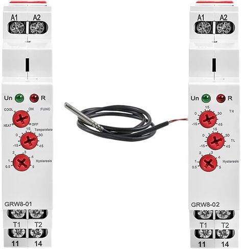 1pcs GRW8 Din Rail Temperature Control Relay 16A Wide Range Voltage AC/DC24-240V with Waterproof Sensor(GRW8-01 5m Sensor) in Saudi Arabia