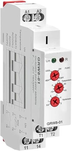 1PCS GRW8-01/02 DIN RAIN CONTRER RELAY 16A AC/DC24-240V مع تسخين وتبريد مستشعر NTC المضاد للماء (مستشعر GRW8-01-2M) in Saudi Arabia