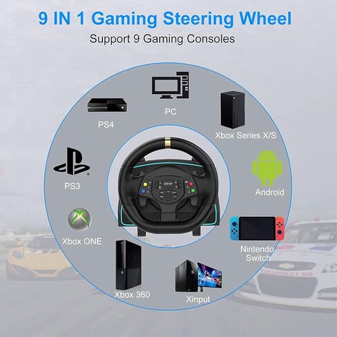 NBCP Xbox One Racing Wheel with Hall Effect Pedals, 900°/ 1080° Rotation Steering Wheel, Dual-Motor Feedback, Compatible with Xbox Series X|S, Xbox One, Switch and PC in Kuwait