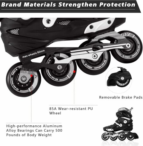 زلاجات مضمنة للرجال والنساء، شفرات تزلج مضمنة للبالغين، 3 عجلات 110 مم احترافية للياقة البدنية في الهواء الطلق، زلاجات سريعة مضمنة، أسود-أبيض in Kuwait