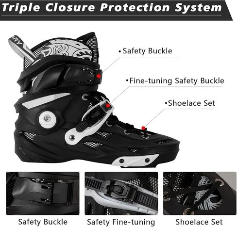 زلاجات مضمنة للرجال والنساء، شفرات تزلج مضمنة للبالغين، 3 عجلات 110 مم احترافية للياقة البدنية في الهواء الطلق، زلاجات سريعة مضمنة، أسود-أبيض in Kuwait