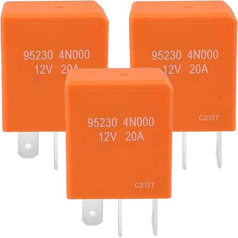 3-Pack 95230 4N000 Relay - SPDT 20A 12VDC 3-Pin Horn Relay - Compatible with Hyundai/Kia (Sonata, Sorento) - Fixes Weak Sound, No Honk & P0627 Code in Saudi Arabia