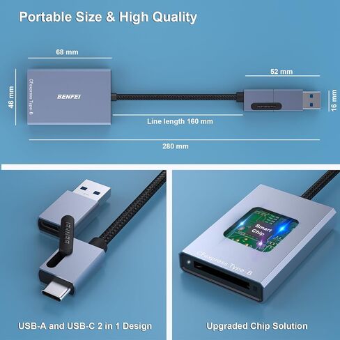 BENFEI CFexpress Type A Card Reader with USB 3.2 (Gen 2) 10Gbps, USB-C&USB-A 2-in-1 Type A CFexpress Adapter, Compatible with Windows/Mac/Linux/Android in Saudi Arabia