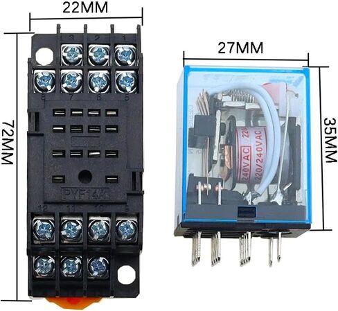 My4NJ Relay مع Socket ، 4PDT 5A ، DC/AC 12-220V ملف ، 14 دبوس دبوس جبل ، مؤشر LED (24 فولت AC) in Kuwait