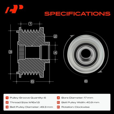 A-Premium Alternator Freewheel Clutch Pulley Compatible with Mini Cooper 2002-2016 1.6L, 6 Grooves Clockwise in Saudi Arabia