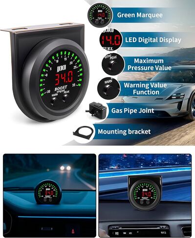 35psi Turbo Boost/Vacuum Gauge LED Display Kit مع 1/8npt مستشعر الضغط الإلكتروني وقوس التثبيت للسيارة والشاحنة ATV 2-1/16 "52 مم in Kuwait