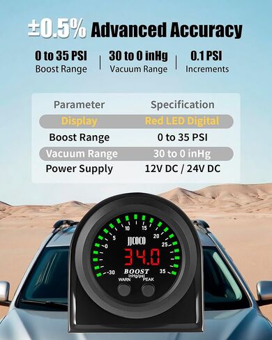 35psi Turbo Boost/Vacuum Gauge LED Display Kit مع 1/8npt مستشعر الضغط الإلكتروني وقوس التثبيت للسيارة والشاحنة ATV 2-1/16 "52 مم in Kuwait