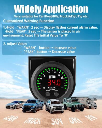 35psi Turbo Boost/Vacuum Gauge LED Display Kit مع 1/8npt مستشعر الضغط الإلكتروني وقوس التثبيت للسيارة والشاحنة ATV 2-1/16 "52 مم in Kuwait