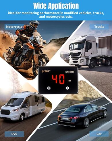 Turbo Boost/Vacuum Gauge Kit -28 in.hg 40 psi LED Display Discloy 12V Boost Meter مع مستشعر للدراجة النارية على متن قارب السيارات ATV Universal in Kuwait