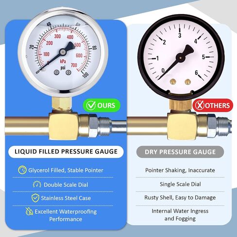 6 PCS 0-100 PSI Glycerin Liquid Liquid Gauge 2.5 '' 'Sile Silege Liquid 1/4 "NPT BRASS MOUNT مع علبة من الفولاذ المقاوم للصدأ IP67 مقاوم للماء لاختبار ضغط الهواء المائي in Saudi Arabia