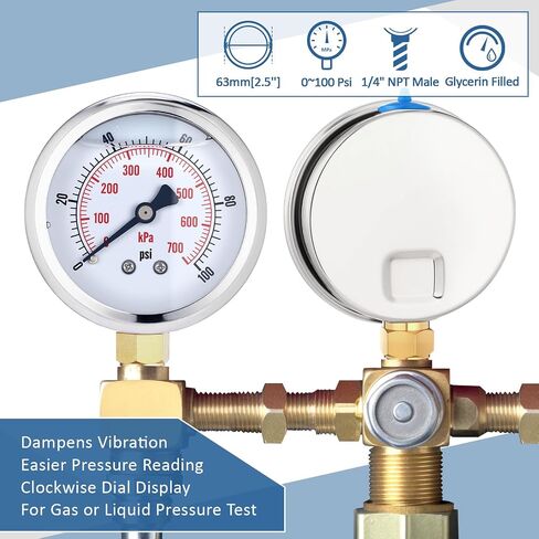 6 PCS 0-100 PSI Glycerin Liquid Liquid Gauge 2.5 '' 'Sile Silege Liquid 1/4 "NPT BRASS MOUNT مع علبة من الفولاذ المقاوم للصدأ IP67 مقاوم للماء لاختبار ضغط الهواء المائي in Saudi Arabia