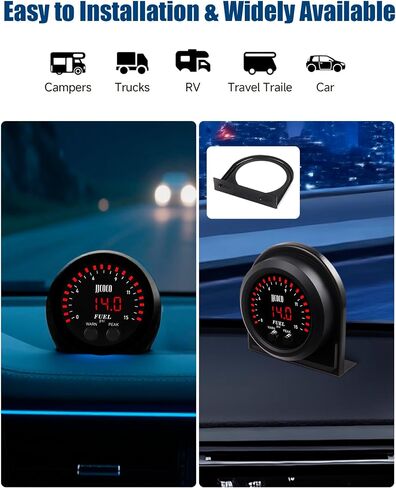 15psi مجموعة مقياس ضغط الوقود مع مستشعر إلكتروني 1/8npt و LED DIGNT DISTRAL DIVILE LOW LEPER METER BRACKET TILL TILL للسيارة والشاحنة - 2-1/16 "(52 مم) in Kuwait