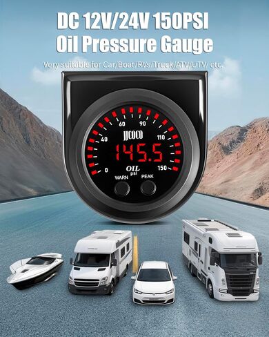 150ppsi مجموعة مقياس ضغط الزيت مع 1/8npt مستشعر إلكتروني وقوس التثبيت 12V/24V DC مقياس المقياس للسيارات سيارة شاحنة السيارات 2-1/16 "52 ملم in Kuwait