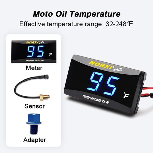 Motorcycle Oil Temperature Compact Thermometer with High Temperature Warning Function, Fahrenheit Meter (M12X1.5, Blue) in Kuwait