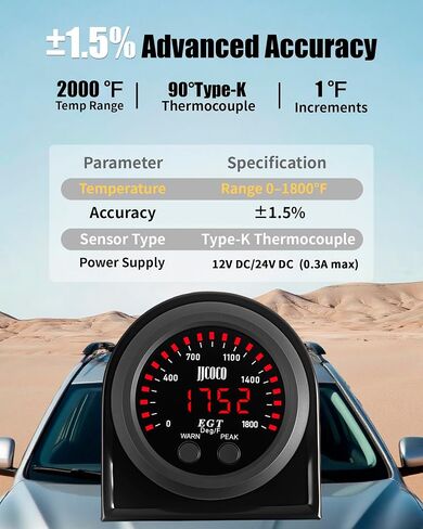 1800 درجة فهرنهايت عادم عادم عادم عادم طقم مع 1/8npt من النوع K EGT Sensor & Bracket LED DIGHT DISTRED DISTRED GASE GAS METER للسيارة والشاحنة 2-1/16 "(52 مم) in Kuwait