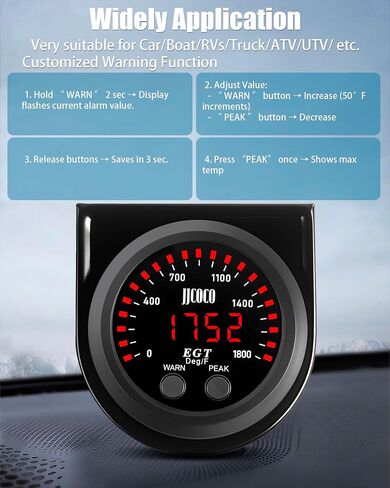 1800 درجة فهرنهايت عادم عادم عادم عادم طقم مع 1/8npt من النوع K EGT Sensor & Bracket LED DIGHT DISTRED DISTRED GASE GAS METER للسيارة والشاحنة 2-1/16 "(52 مم) in Kuwait