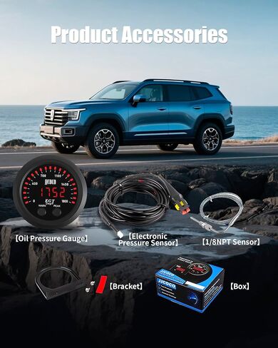 1800 درجة فهرنهايت عادم عادم عادم عادم طقم مع 1/8npt من النوع K EGT Sensor & Bracket LED DIGHT DISTRED DISTRED GASE GAS METER للسيارة والشاحنة 2-1/16 "(52 مم) in Kuwait